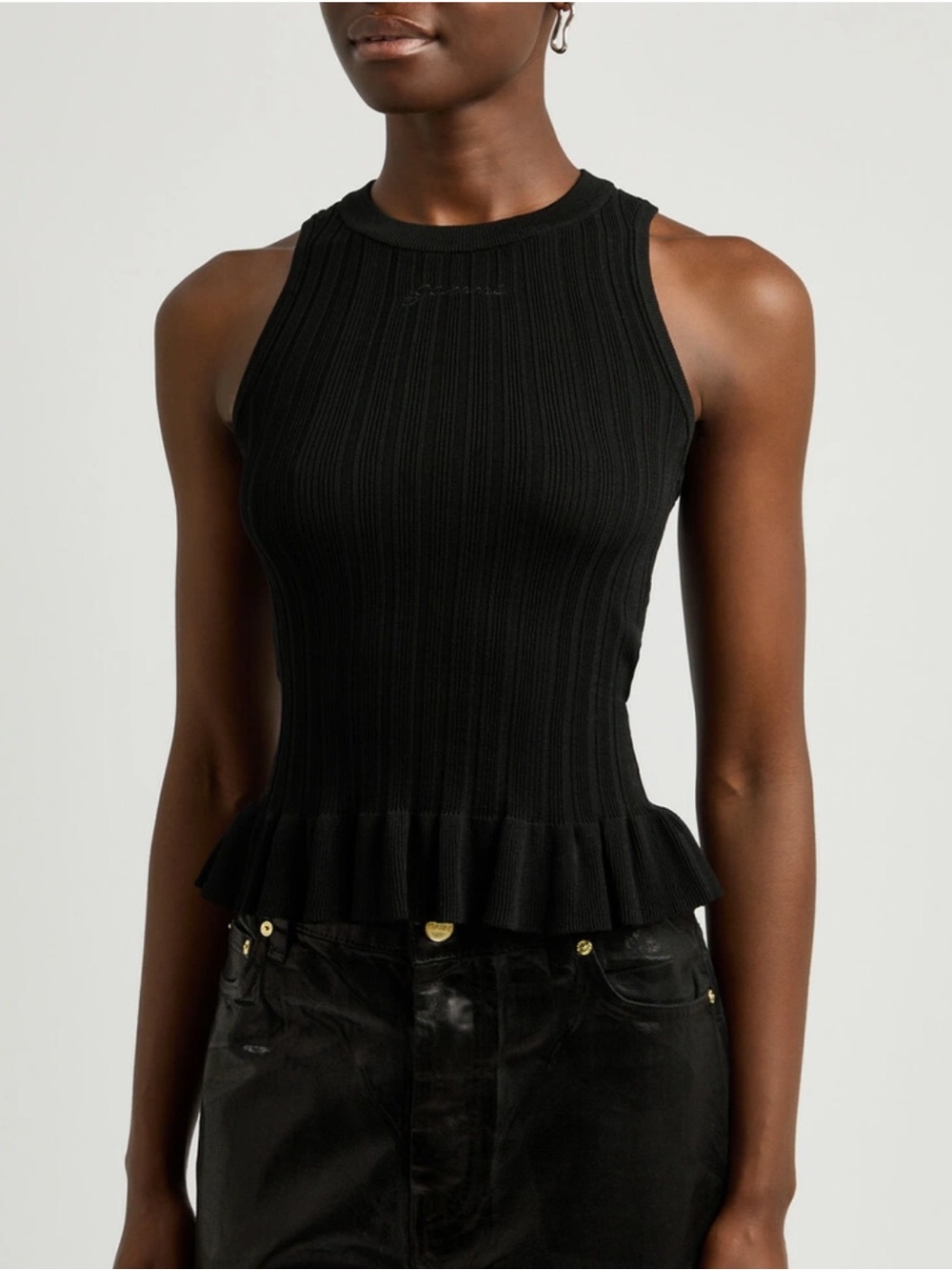Ganni Logo embroidered Ribbed Tank